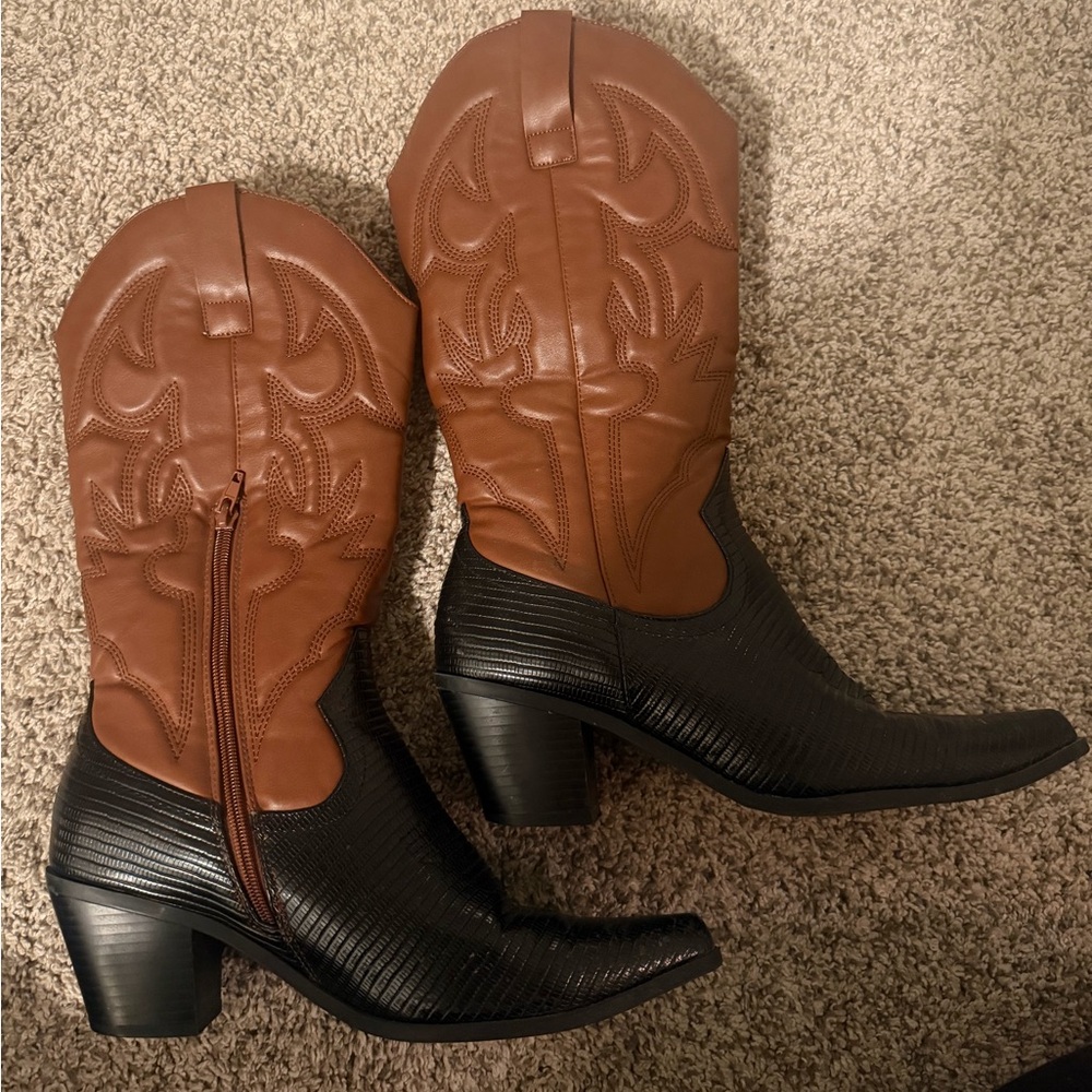 Natasha Couture Brown and Black Heeled Boots